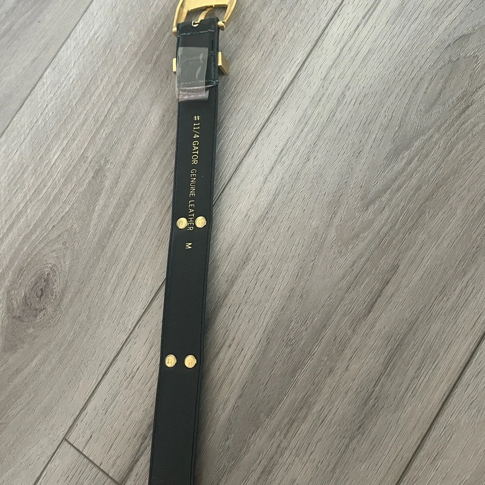 Vintage #11/4 Gator Genuine Leather M Green/Black Belt w Gold‎ Roman studs